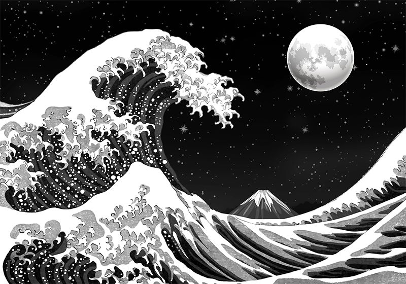 Black rug japanese kanagawa wave at night - TenStickers