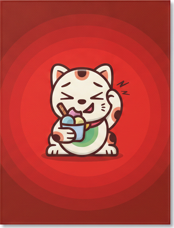 Red rug featuring a cute cat with ice cream - TenStickers