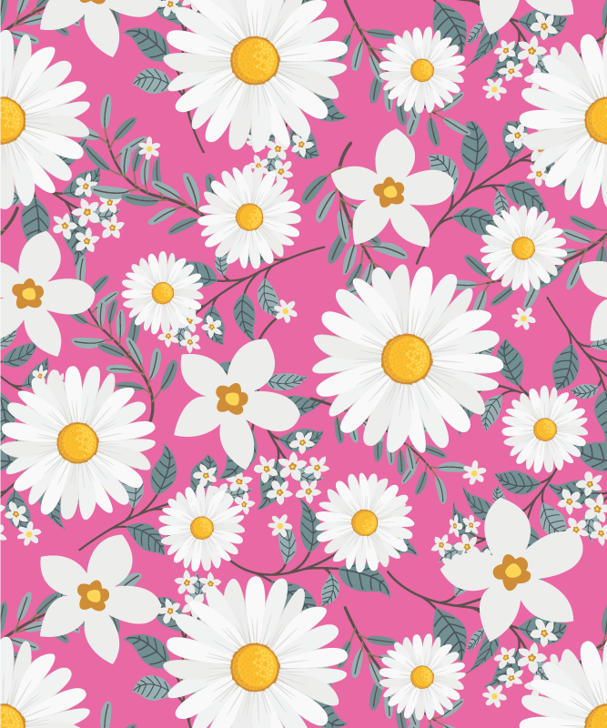 Pink rug with daisy flowers on pink background - TenStickers