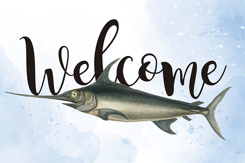 Welcome Fish Illustration quote rug - TenStickers