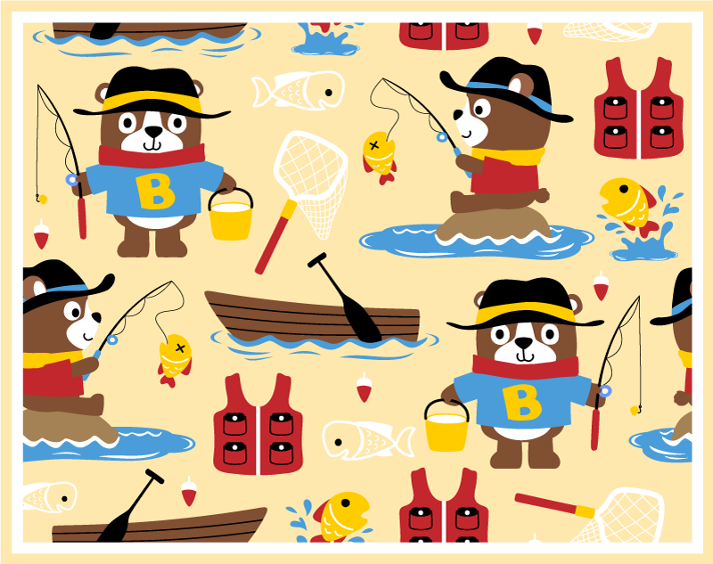 Fishing Bear Adventure kids carpet - TenStickers
