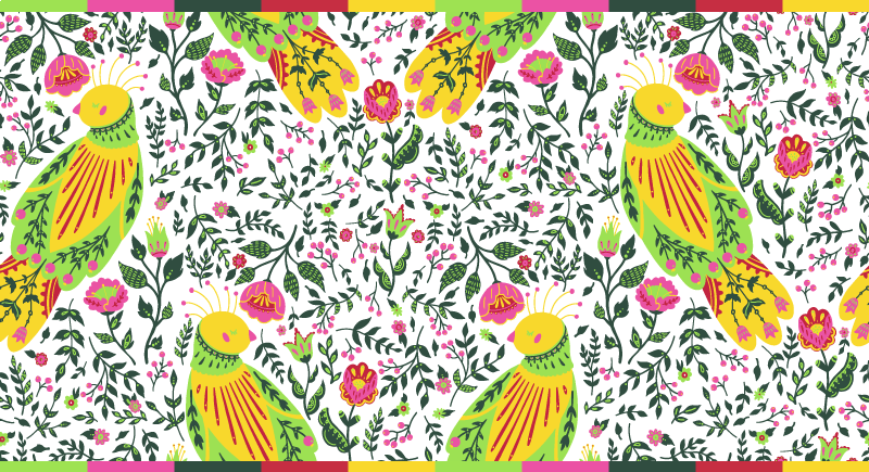 Floral rug with tropical parrot design - TenStickers