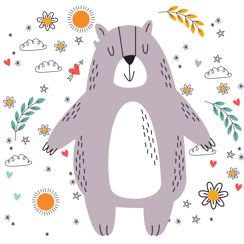 Whimsical Bear Illustration kids carpet - TenStickers