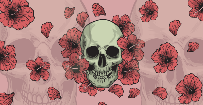 Skull Floral Overlay halloween rugs - TenStickers