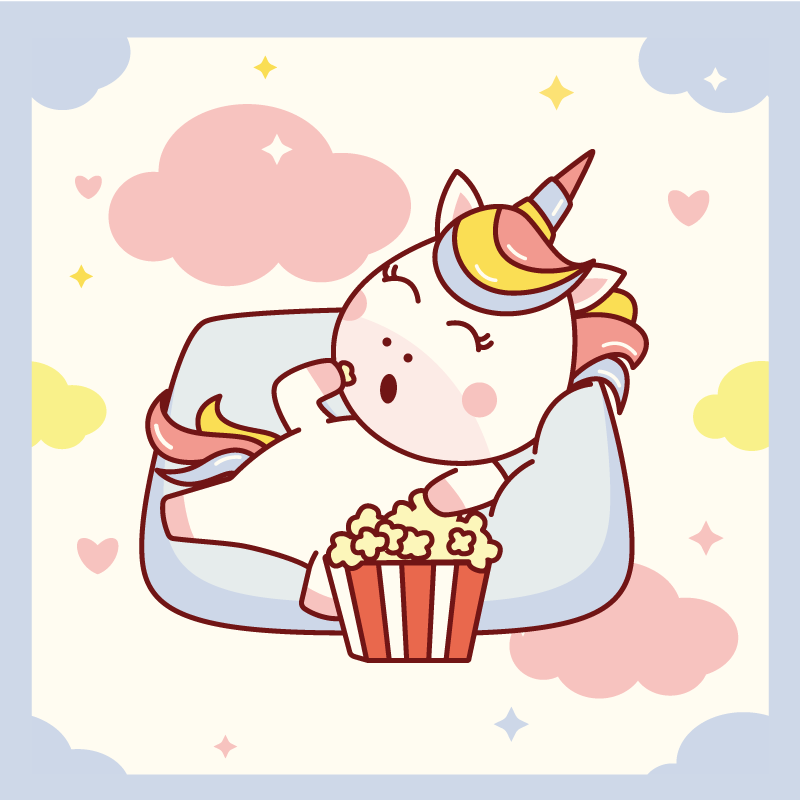 cute unicorn eating popcorn vinyl rug - TenStickers