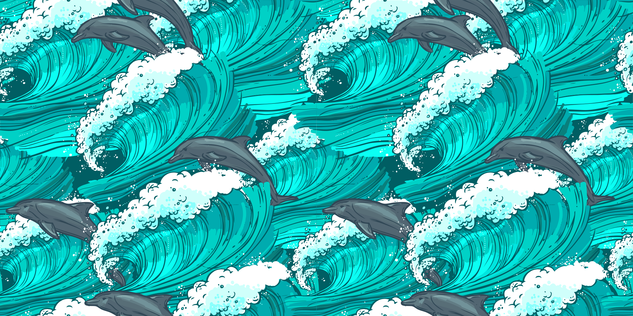 Dolphin Wave Motif animal mat - TenStickers