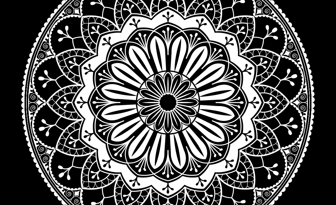 Black botanical motif mandala rug - TenStickers