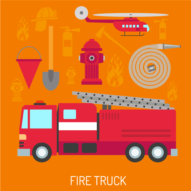 Red fire truck kids vinyl rug - TenStickers