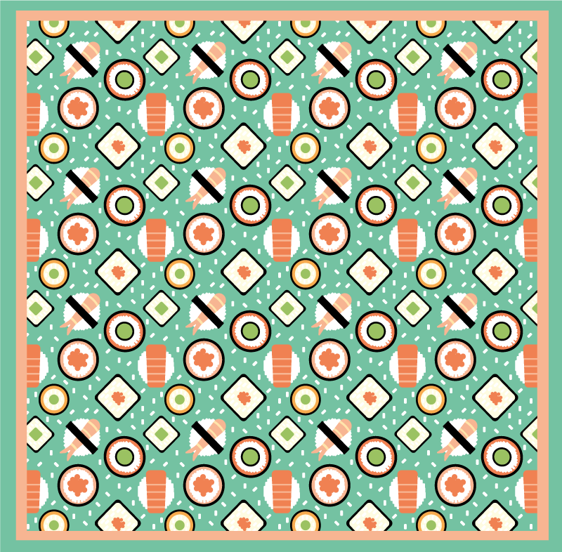Sushi-inspired patterns kitchen mat - TenStickers