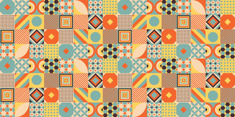 Geometric coloured tiles kitchen vinyl rug - TenStickers