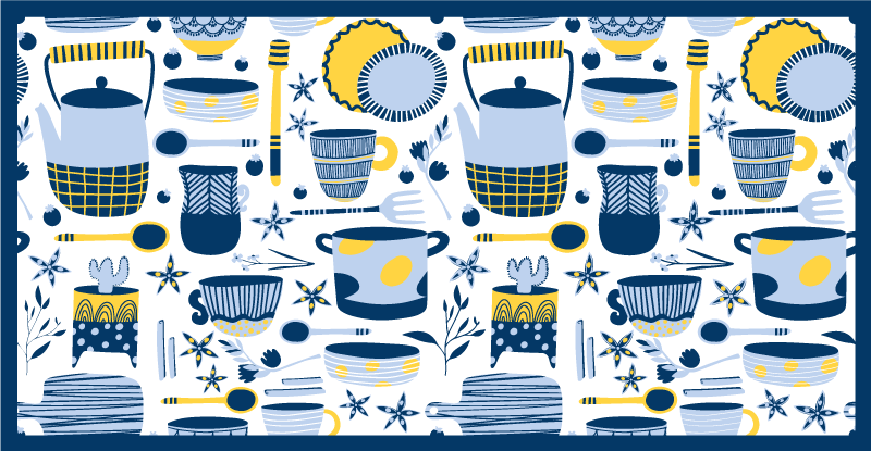 Cookware blue pattern kitchen mat - TenStickers