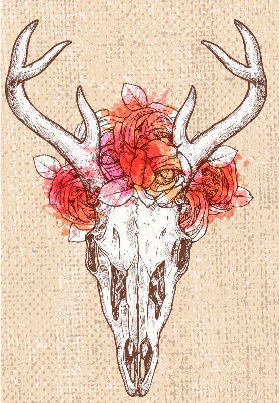 Skull floral arrangement animal mat - TenStickers