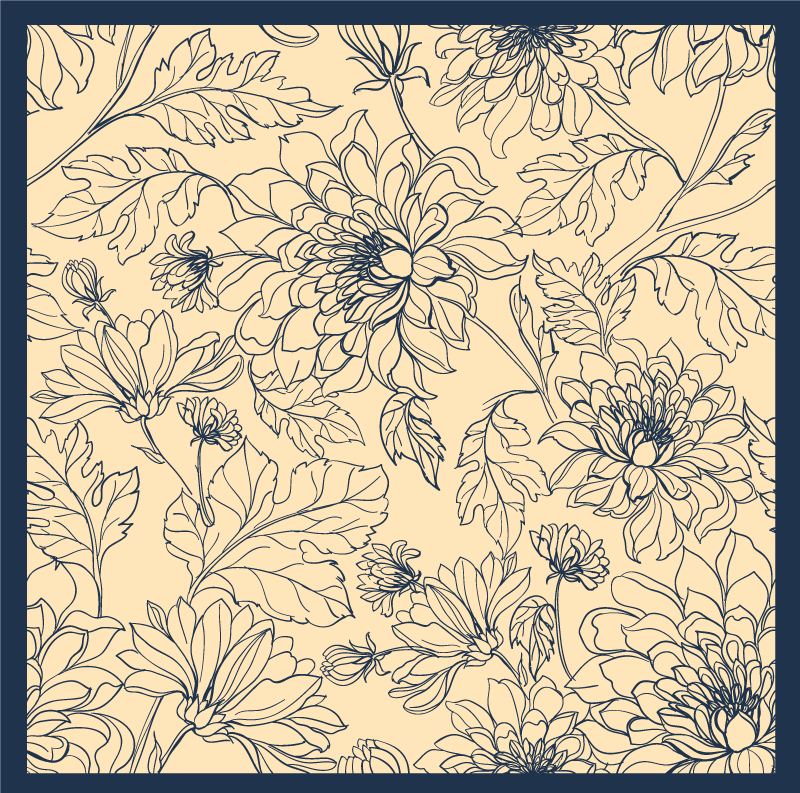 Elegant floral outline living room rug - TenStickers