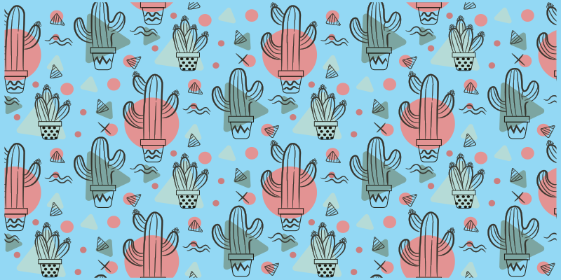 Blue cactus pattern kitchen vinyl mat - TenStickers