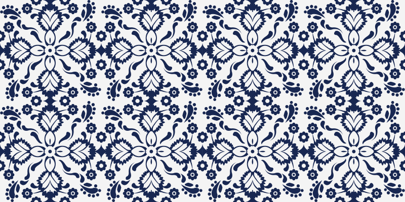 Blue and white floral design tile carpet - TenStickers