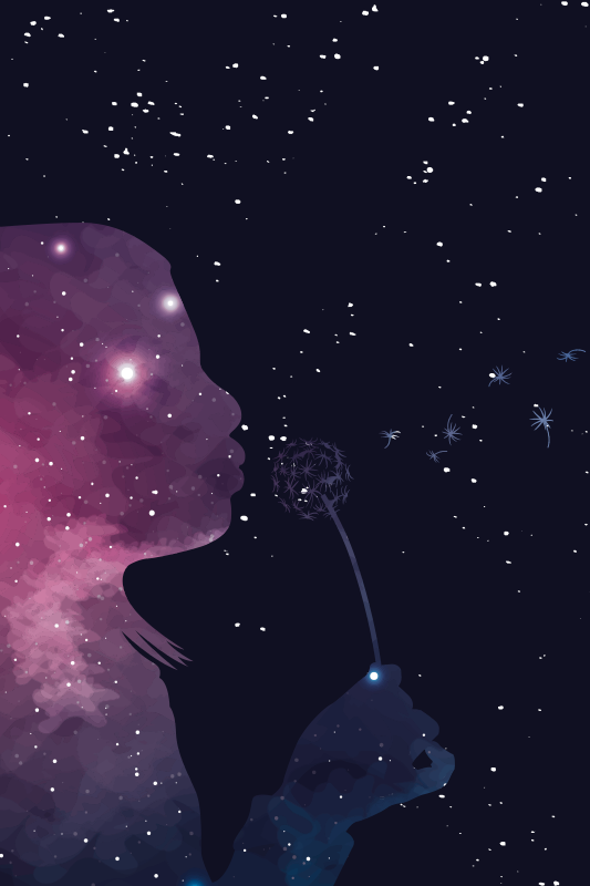 Cosmic girl blowing dandelion star rug - TenStickers