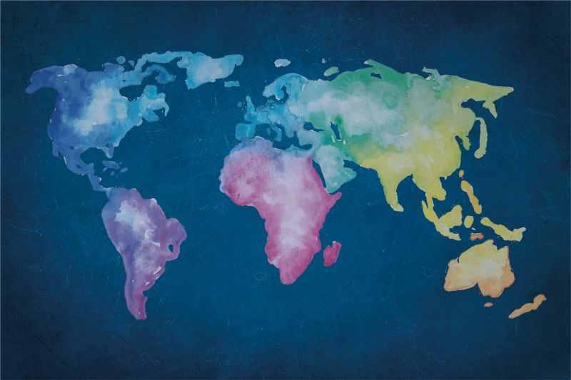 WATERCOLOUR WORLD MAP map rug - TenStickers