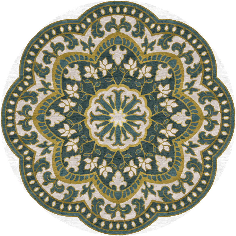 Circular green floral motif mandala rug - TenStickers