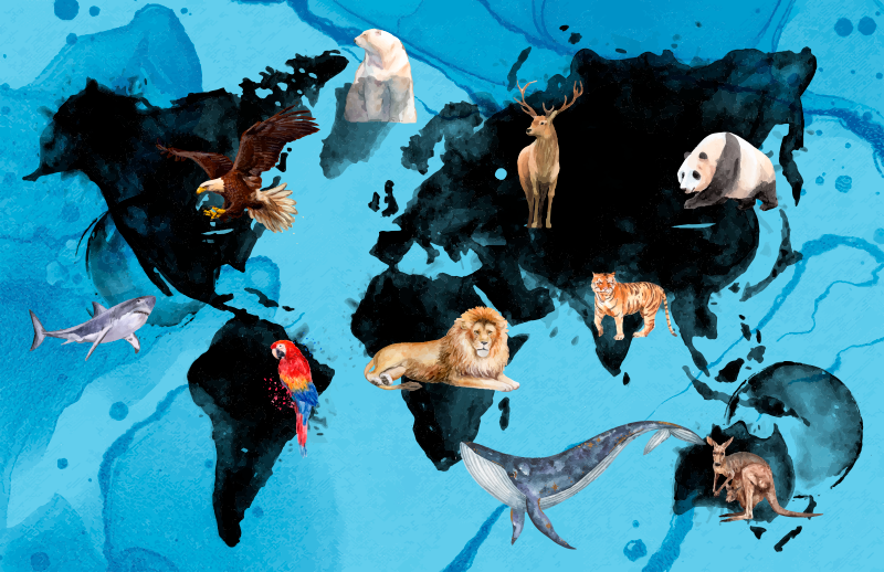 Blue and black wildlife kids rug - TenStickers