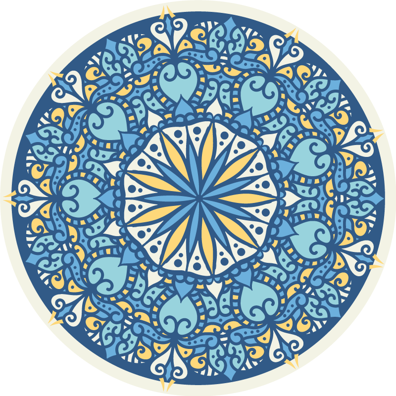 Intricate blue motif mandala rug - TenStickers