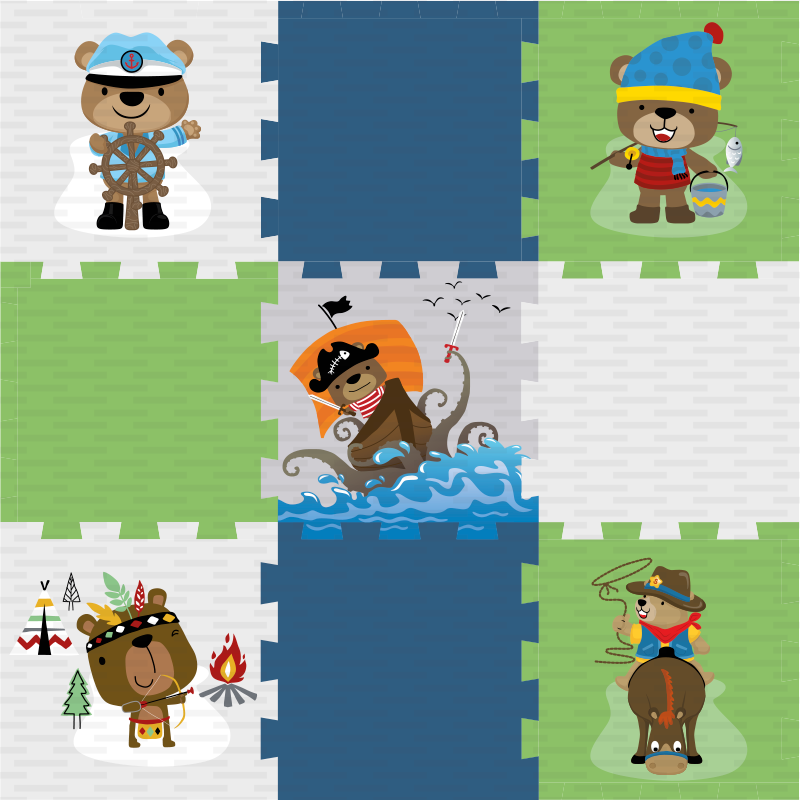 Cute bear adventure kids rug - TenStickers