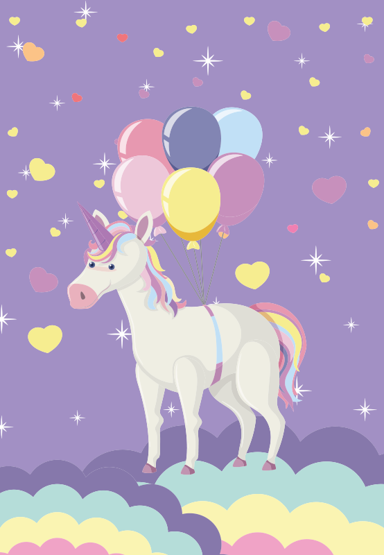 Purple unicorns balloons kids carpet - TenStickers
