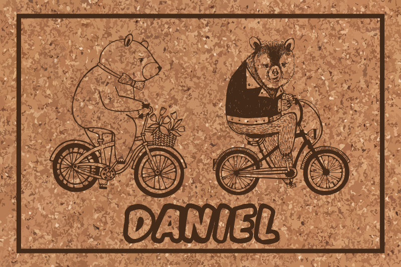 Bicycling bears with name kids rug - TenStickers
