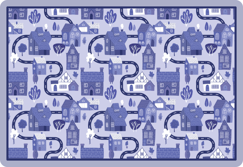 Nordic blue village baby play mat - TenStickers