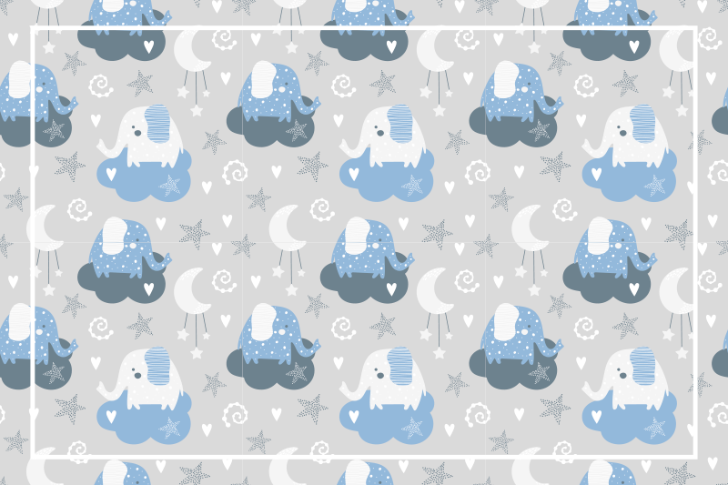 Blue nordic elephants kids carpet - TenStickers