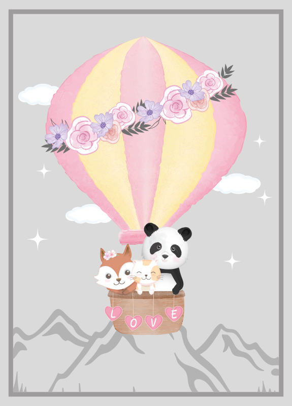 Kids carpet hot air balloon adventure - TenStickers