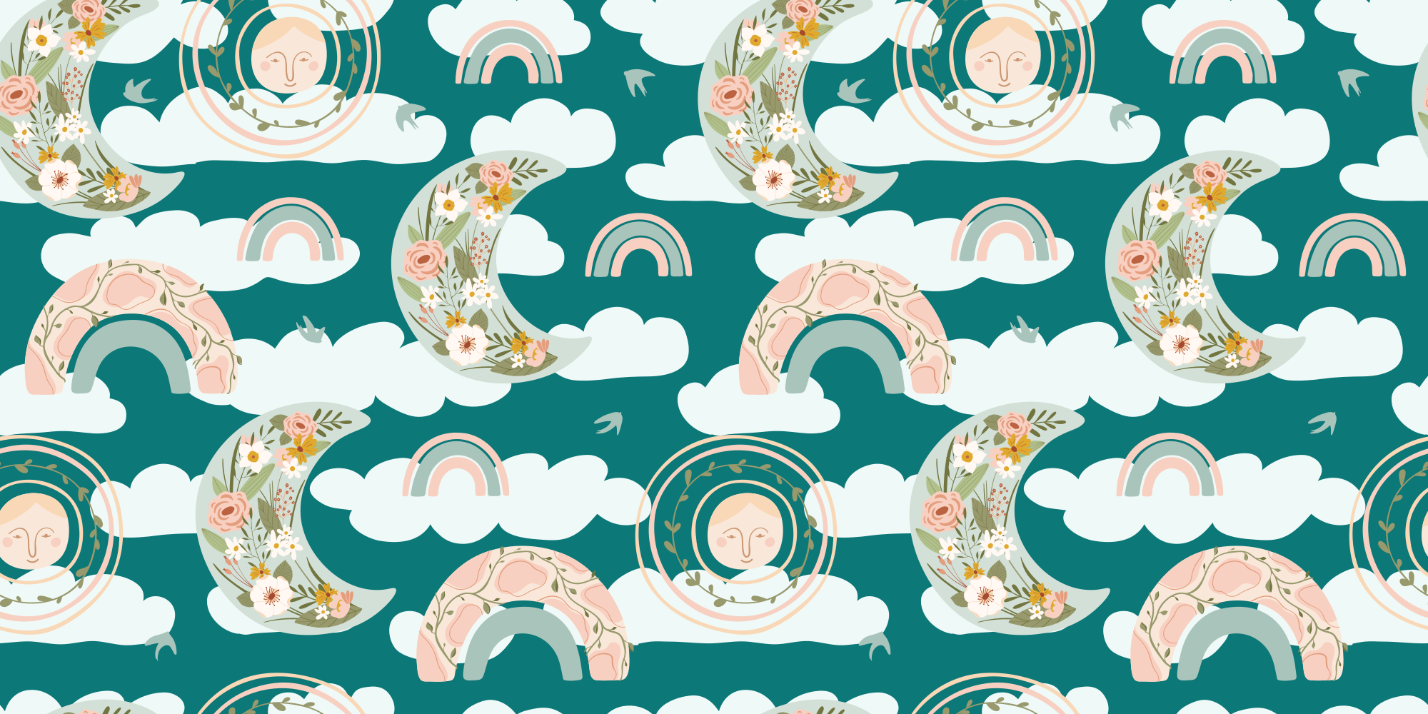 Floral Moon Rainbows kids carpet - TenStickers