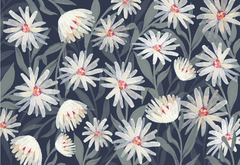Floral rug floral white daisies - TenStickers