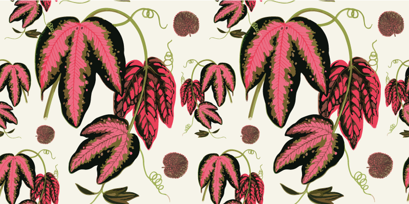 Pink Leaf Pattern floral rug - TenStickers
