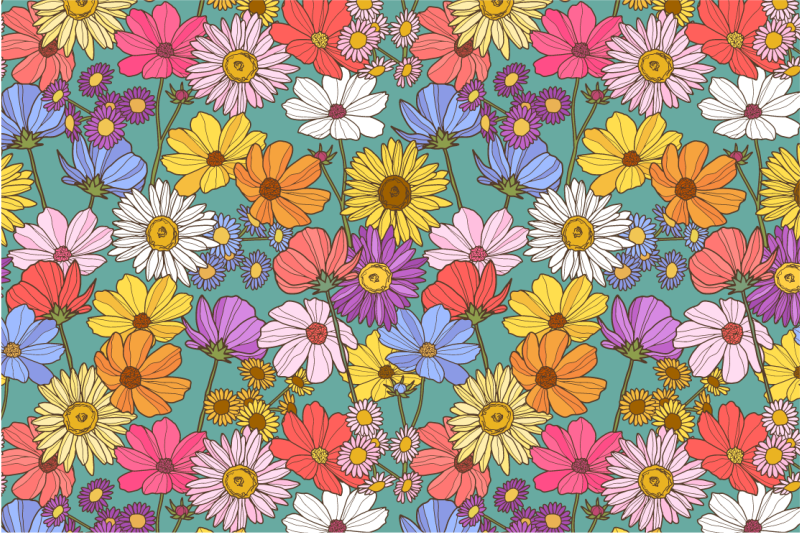 Bright colorful motif floral rug - TenStickers