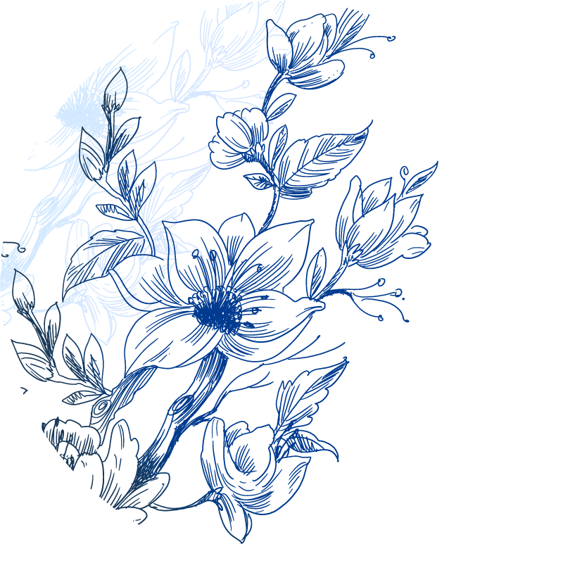 Blue botanical sketch floral rug - TenStickers