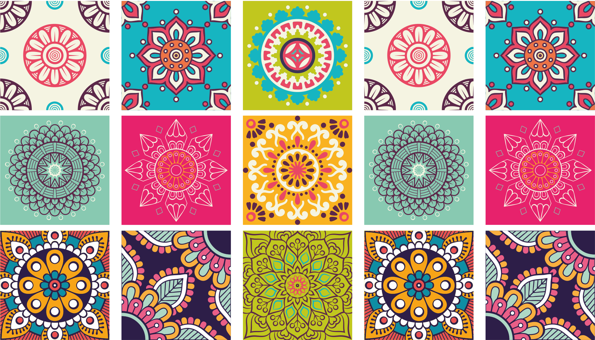Colorful tile pattern mandala rug - TenStickers