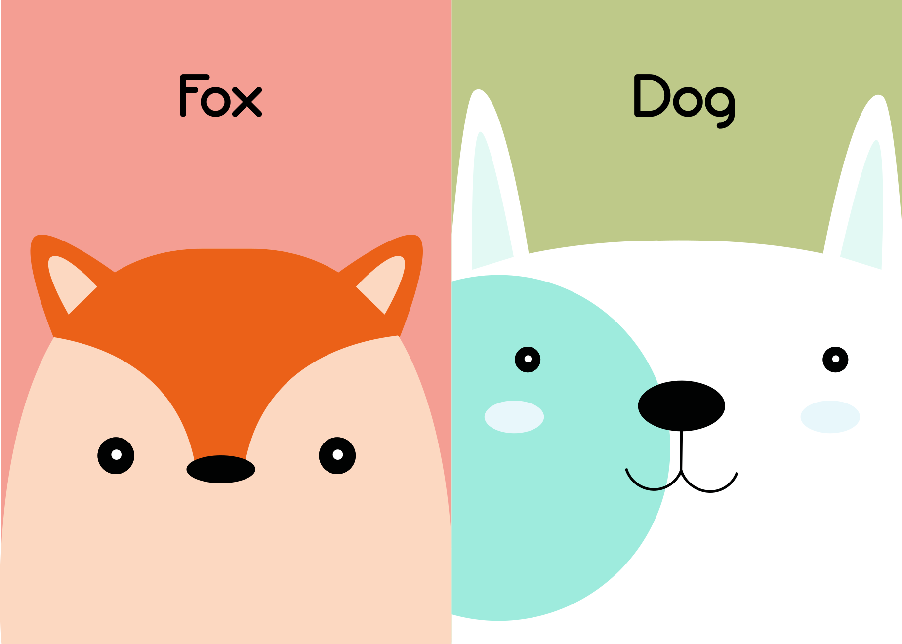 Fox and dog faces kids carpet - TenStickers