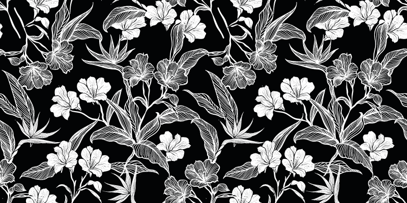Black and white elegance floral rug - TenStickers