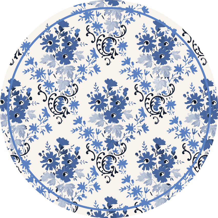 Floral Blue Print circular rug - TenStickers