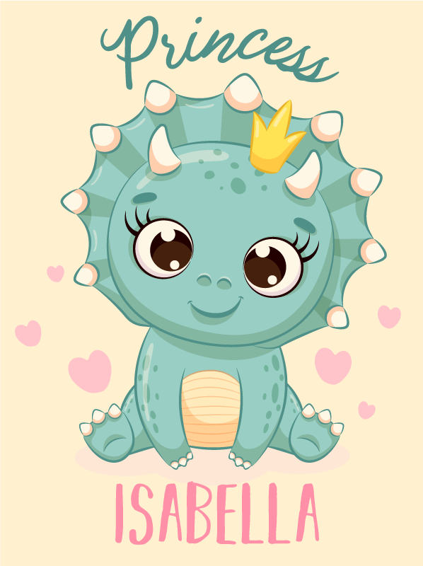 Dinosaur princess with name kids rug - TenStickers