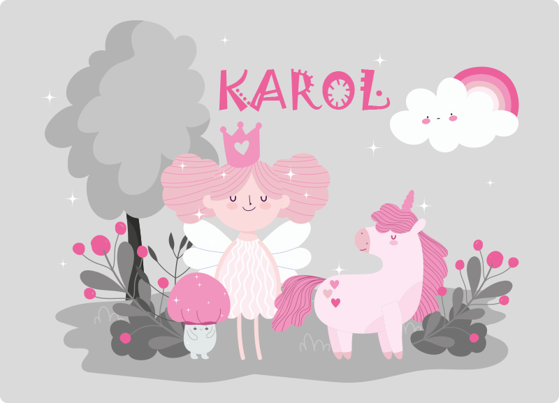 Fairy tale scene with name kids rug - TenStickers