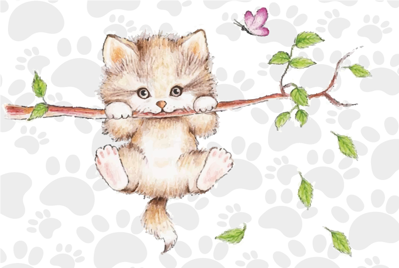 Cute Kitten Hanging animal mat - TenStickers