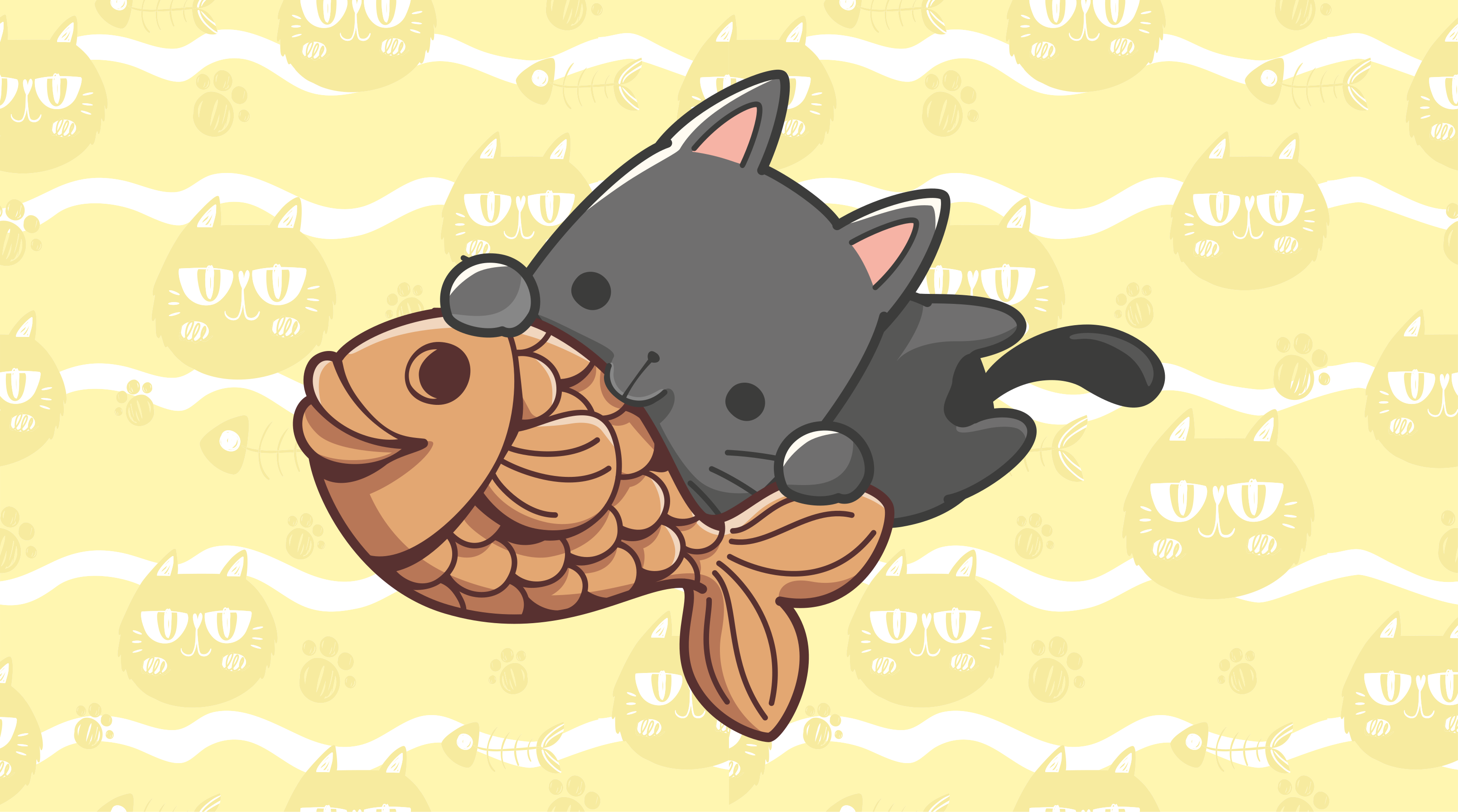 Baby cat eating fish animal mat - TenStickers