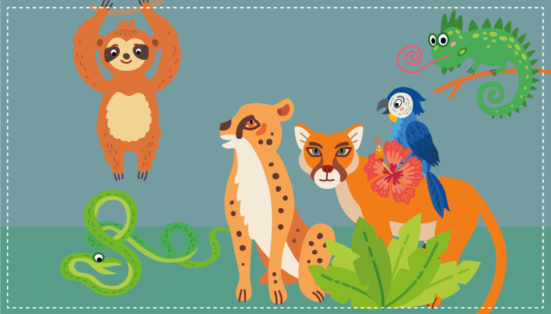 Tropical wildlife play area animal mat - TenStickers