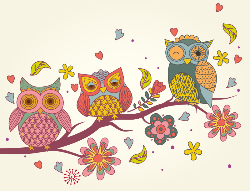 Charming Owl Trio animal mat - TenStickers