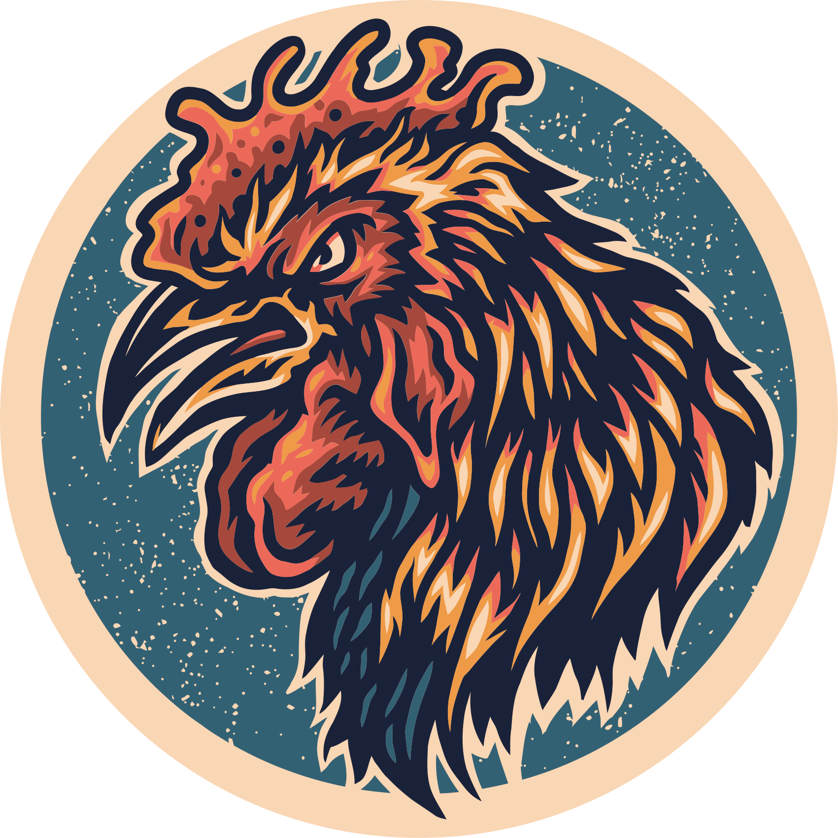 Rooster Head Illustration teenage bedroom rug - TenStickers