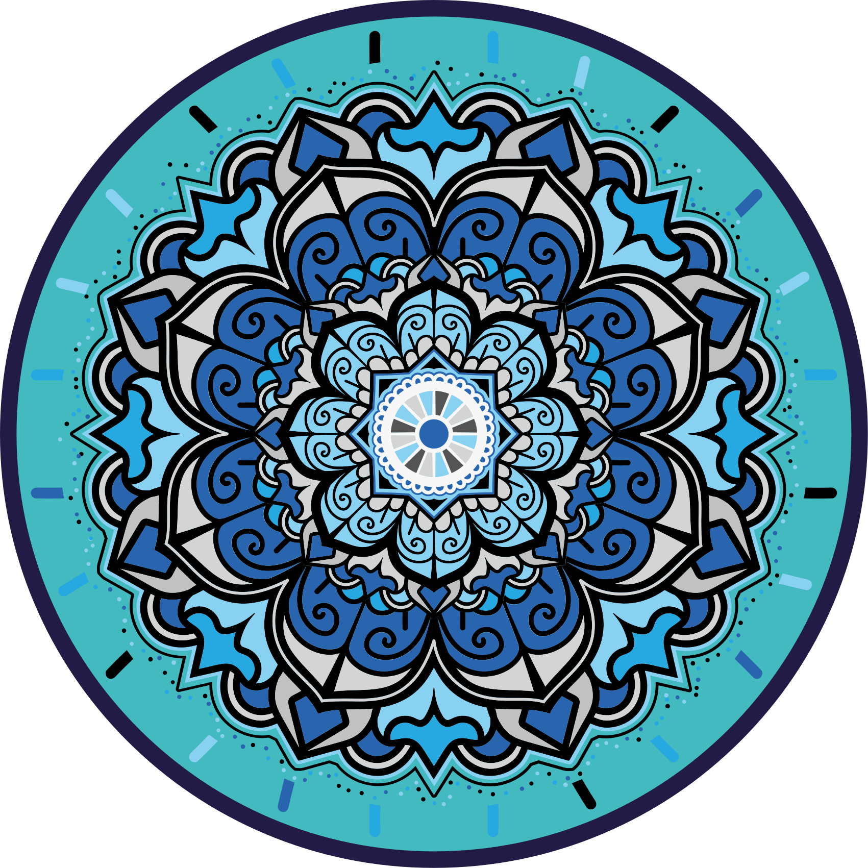 Intricate Blue Mandala circular rug - TenStickers