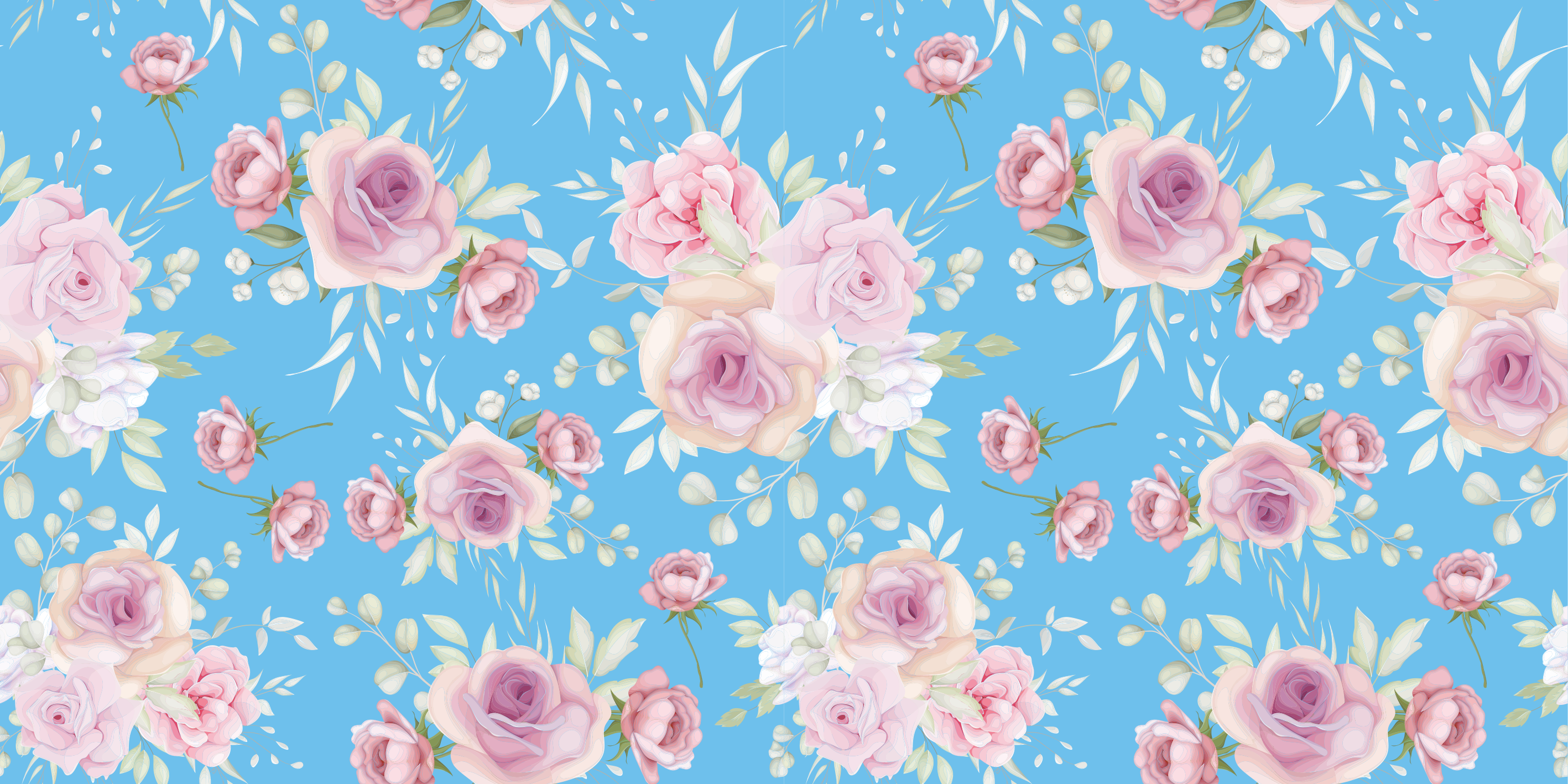 ROSE BLOSSOMS ON BLUE floral rug - TenStickers