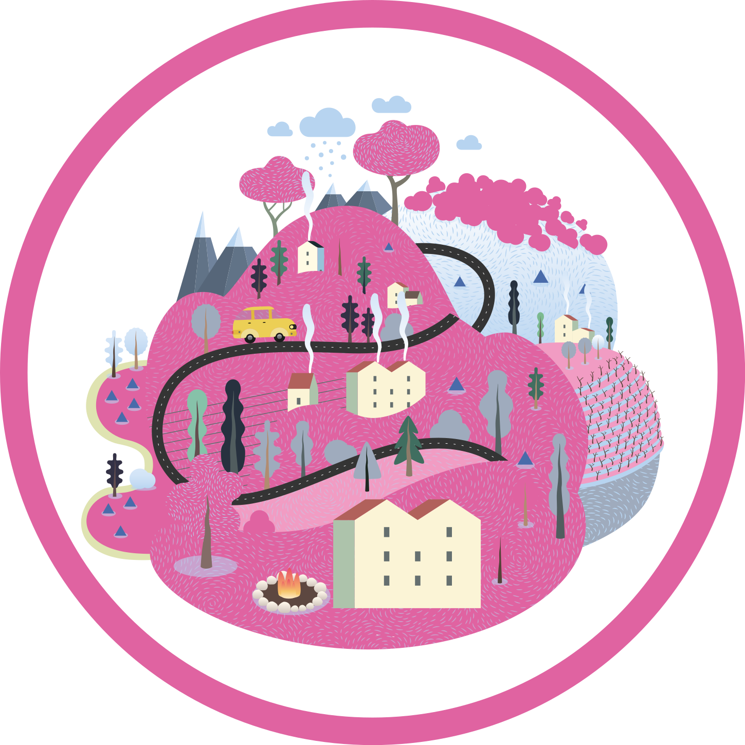 Colorful Village Scene road map rug - TenStickers