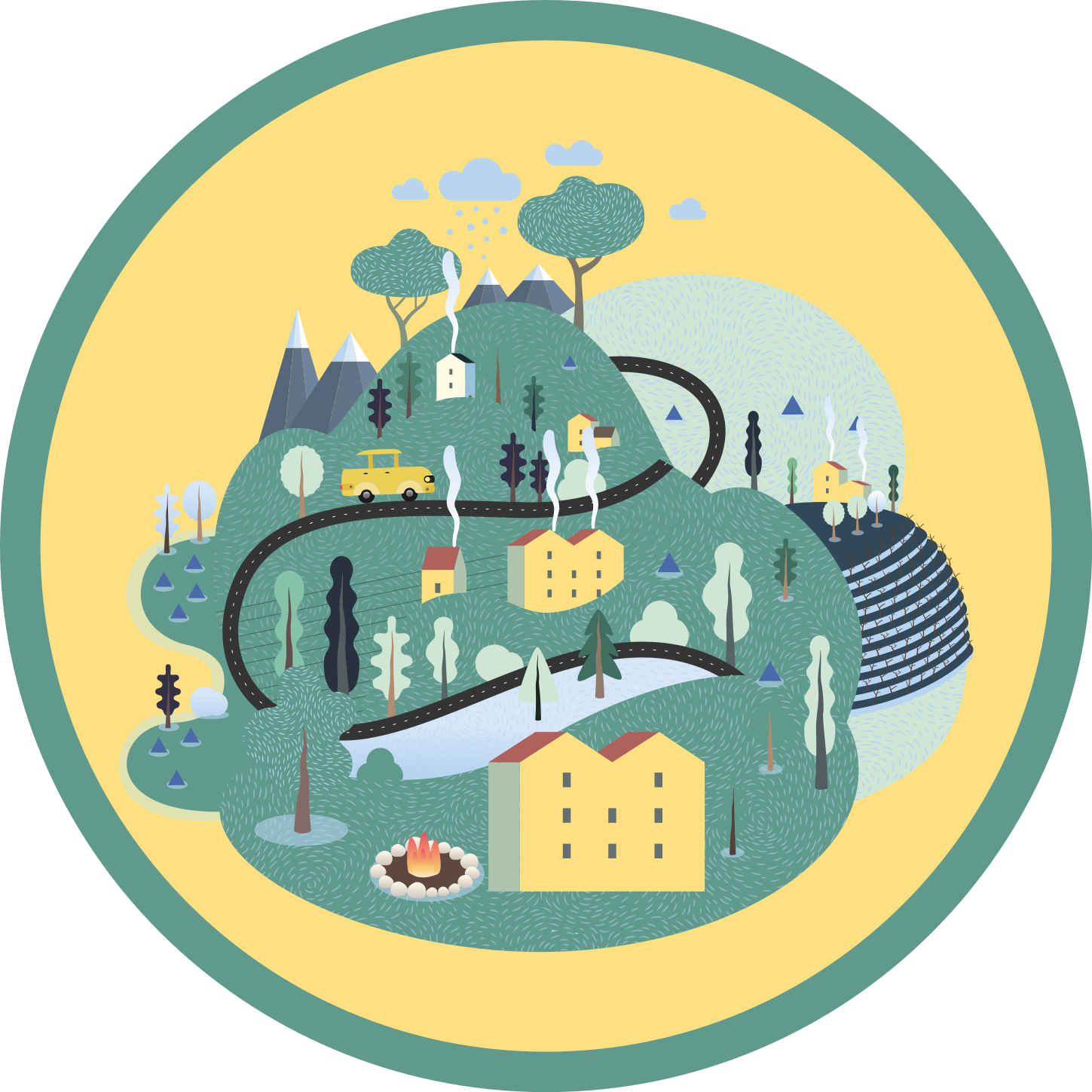 Playful Landscape Journey road map rug - TenStickers